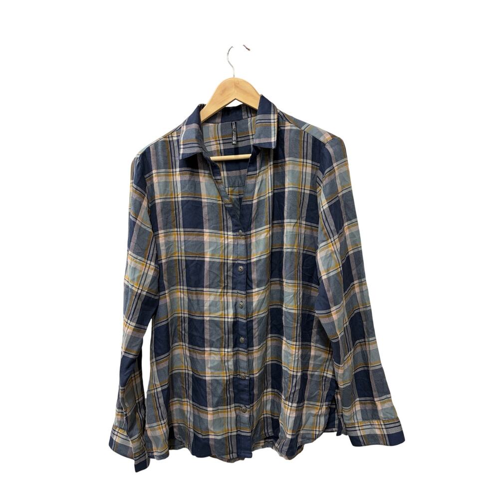 KUHL Womens Adelaide Flannel Shirt Size XL Long Sleeve Button Down Blue Yellow